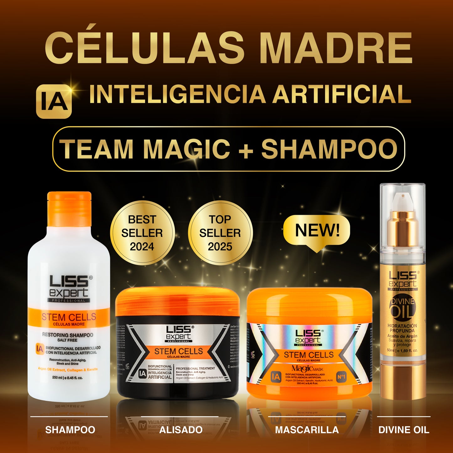 Alisado Células Madre + Magic + Shampoo + Aceite Liss Expert URU 039